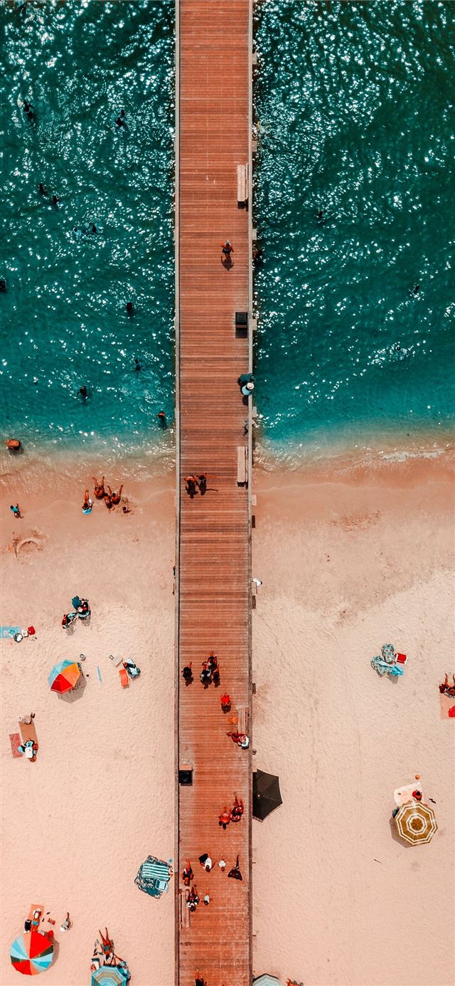 1125x2436 bird's eye view photography of brown wooden dock o... - beach iPhone X Wallpaper