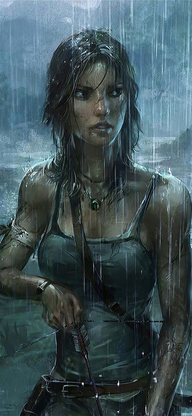 1125x2436 lara croft tomb raider rain weather 4k - games iPhone X Wallpaper