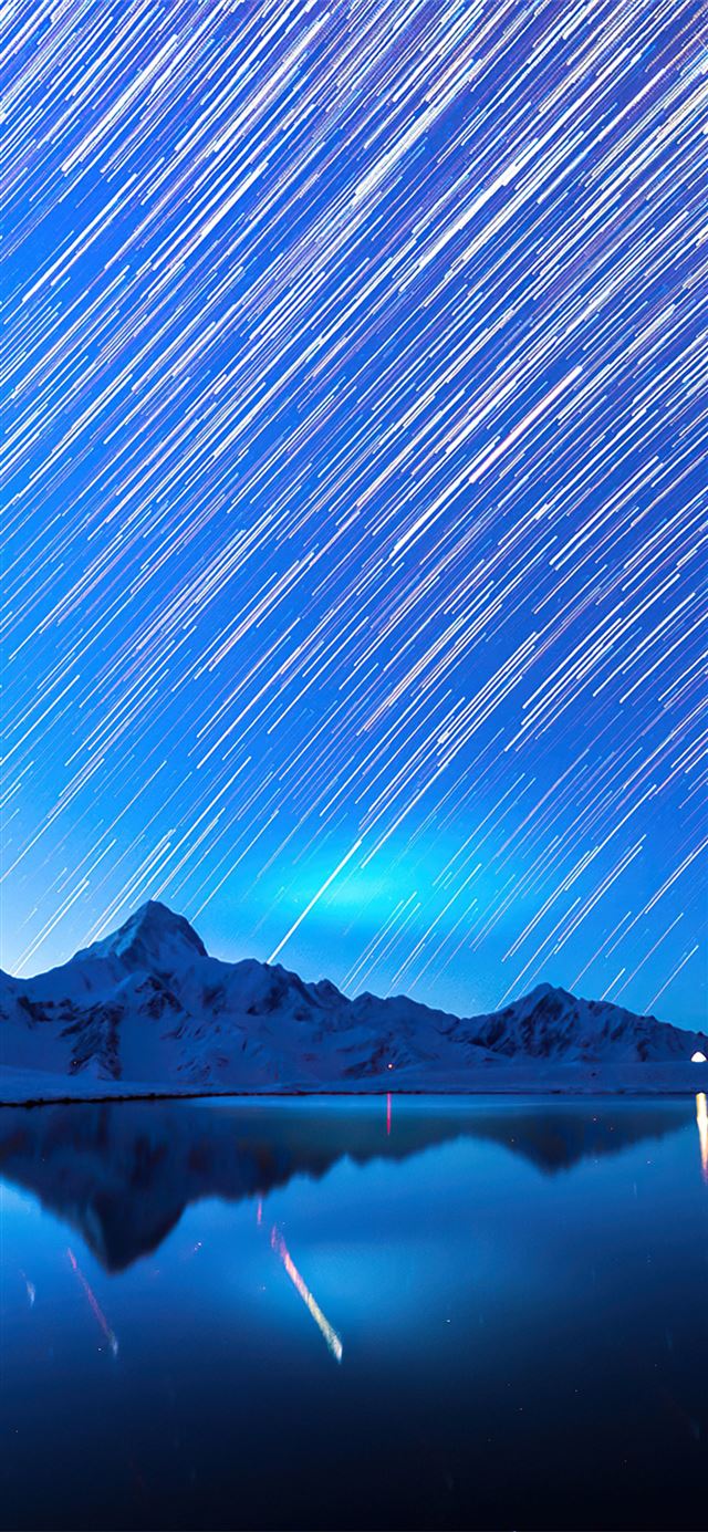 1125x2436 star trails snow mountains 4k - snow iPhone X Wallpaper