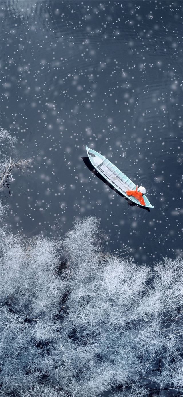 1125x2436 boat snow winter aerial view - winter iPhone X Wallpaper