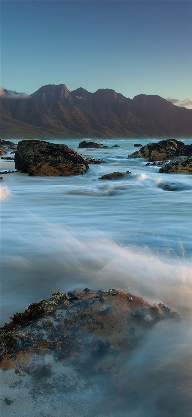1125x2436 rocky waves long exposure - waves iPhone X Wallpaper