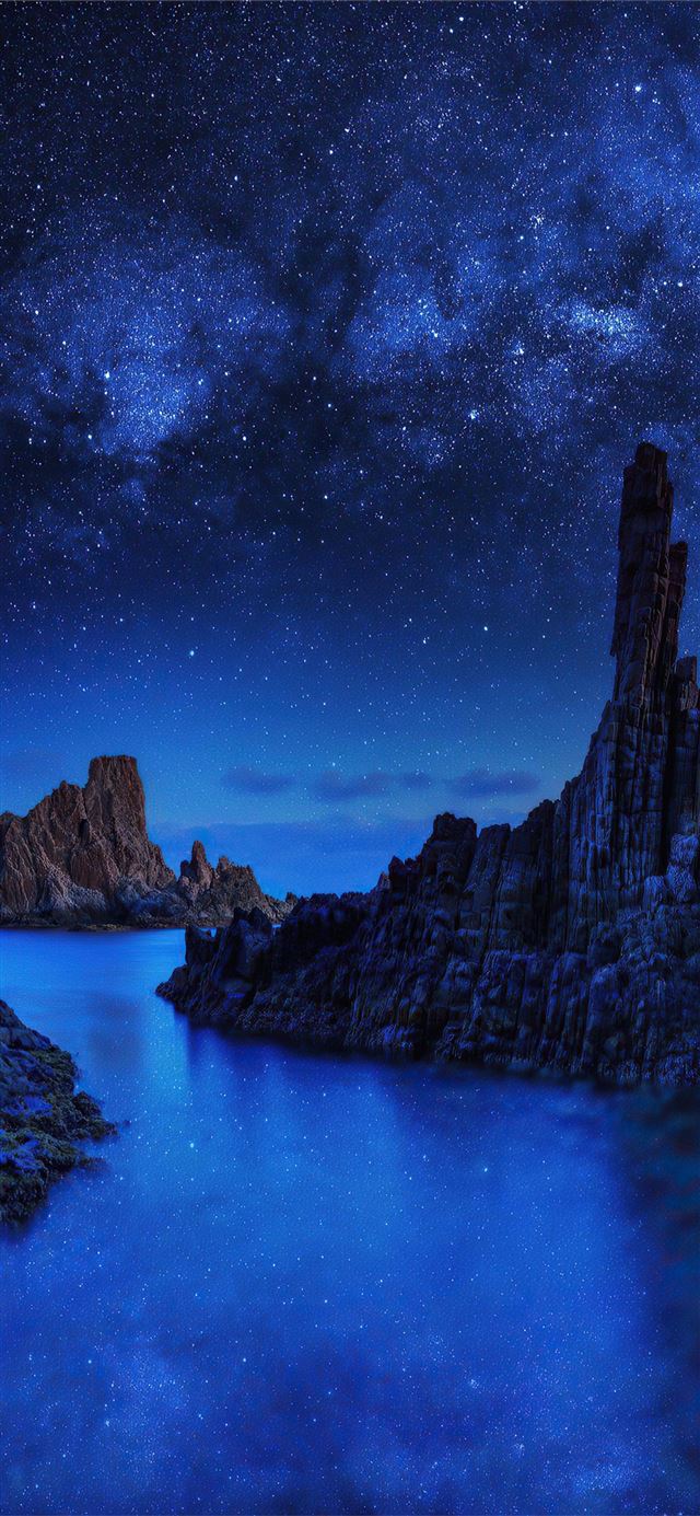 1125x2436 ocean rocks on starry night 4k -  iPhone X Wallpaper