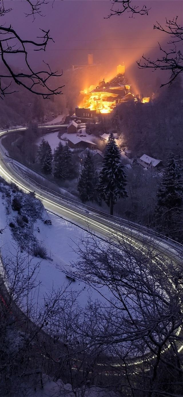 1125x2436 long exposure road trees path - road iPhone X Wallpaper