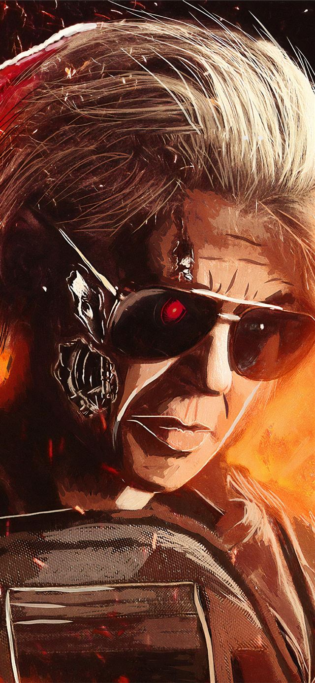 1125x2436 linda hamilton in terminator dark fate artwork - terminator 6 iPhone X Wallpaper