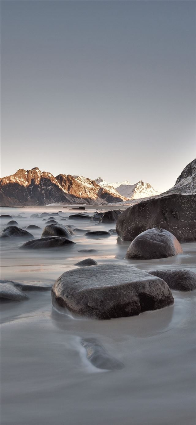1125x2436 rocks seaside long exposure 5k - sea iPhone X Wallpaper