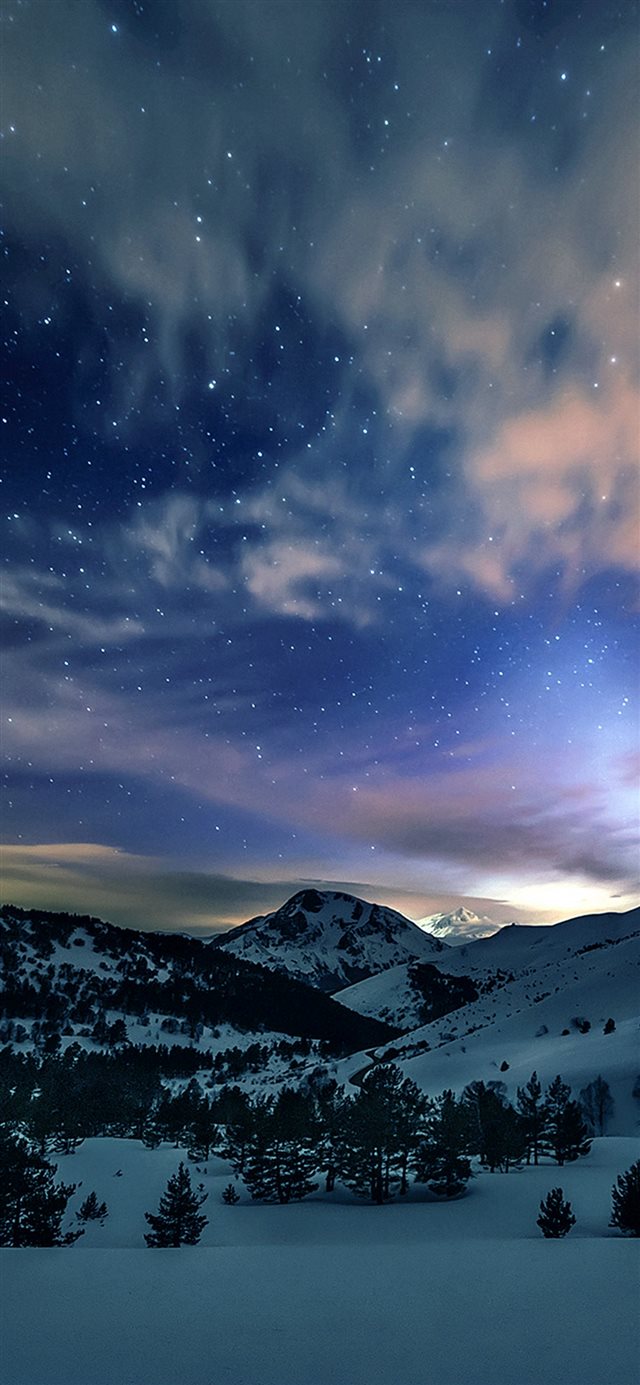 1125x2436 Aurora Star Sky Snow Mountain Winter Nature -  iPhone X Wallpaper
