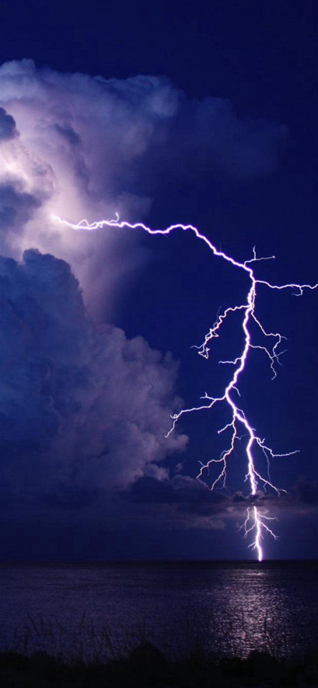 1125x2436 Storm Lightning Over Lake Night Sky View - night iPhone X Wallpaper