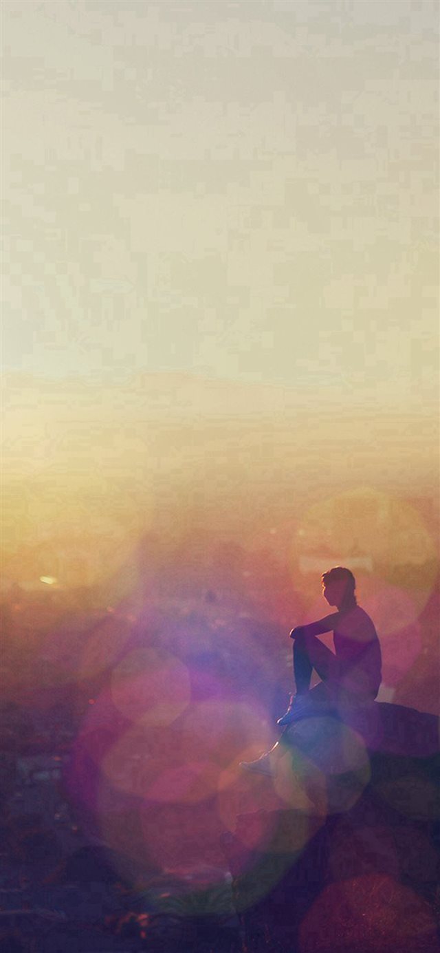 1125x2436 Morning Mountain Girl Alone After Running Flare - bokeh iPhone X Wallpaper