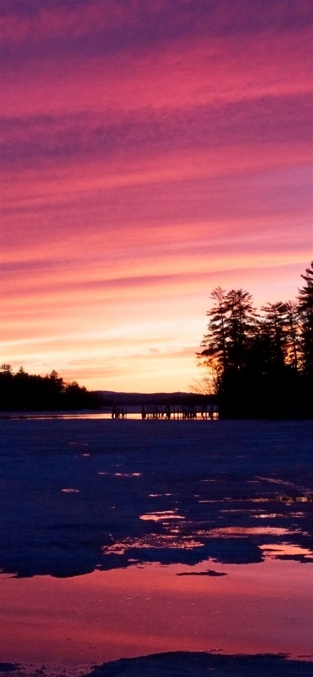 1125x2436 Sunset Nature Mountain Wood Red Sky Lake - shadow iPhone X Wallpaper