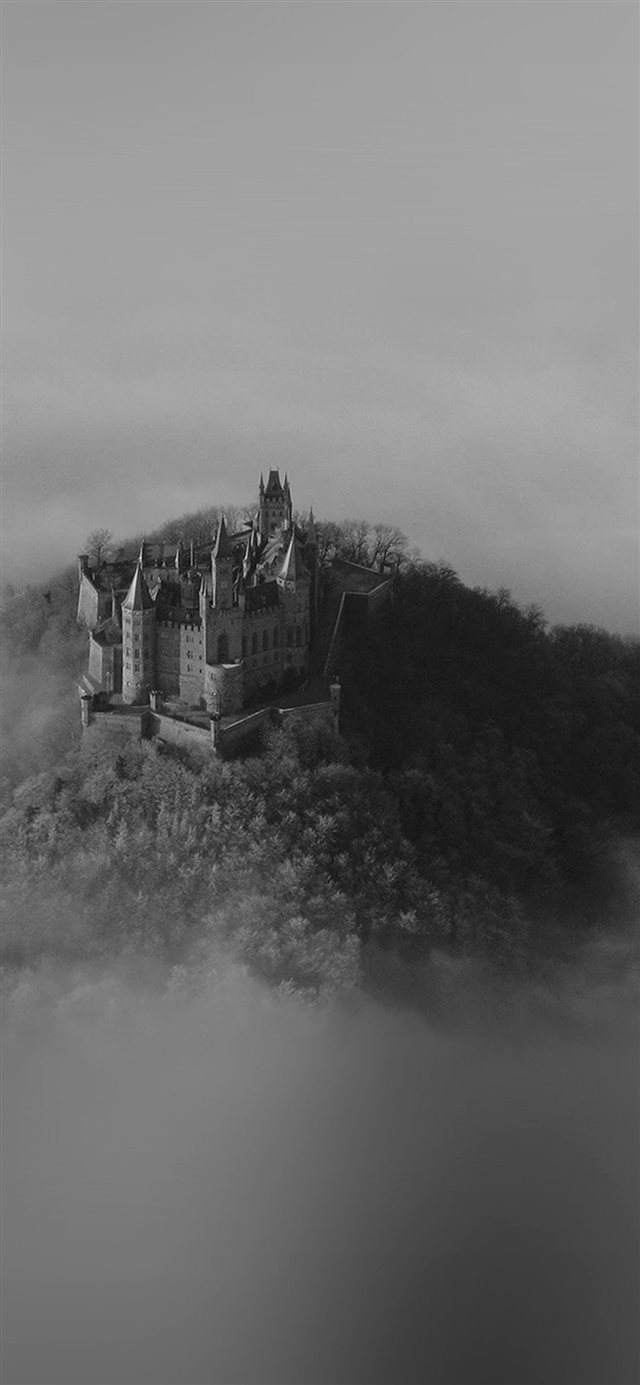 1125x2436 Castle Sky Cloud Dream Fantasy Art Nature Dark Bw - clouds iPhone X Wallpaper