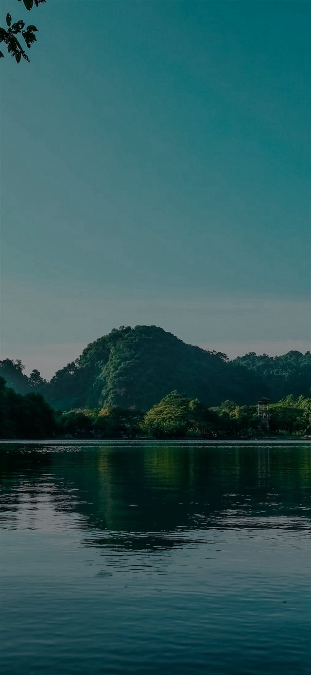 1125x2436 Nature River Lake Mountain Tree Vacation Flare Dark - flare iPhone X Wallpaper