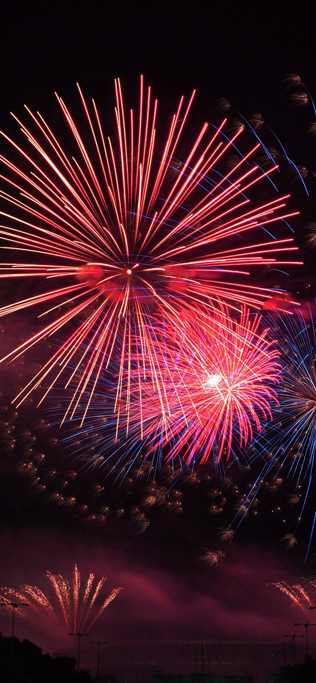 1125x2436 Firework Night Art City Red - night iPhone X Wallpaper