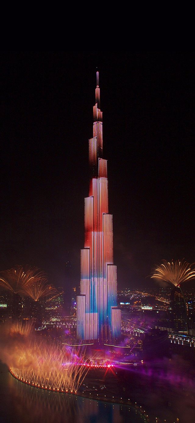 1125x2436 Dubai 2018 city night - cyan iPhone X Wallpaper