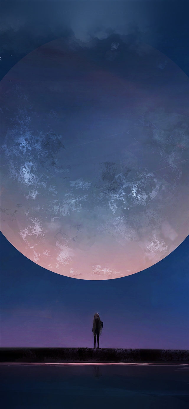 1125x2436 Moon anime night art illustration - night iPhone X Wallpaper