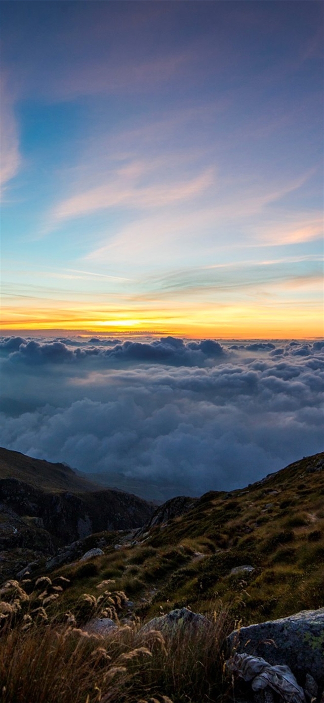 1125x2436 Mountain cloud sunset sky - blue iPhone X Wallpaper