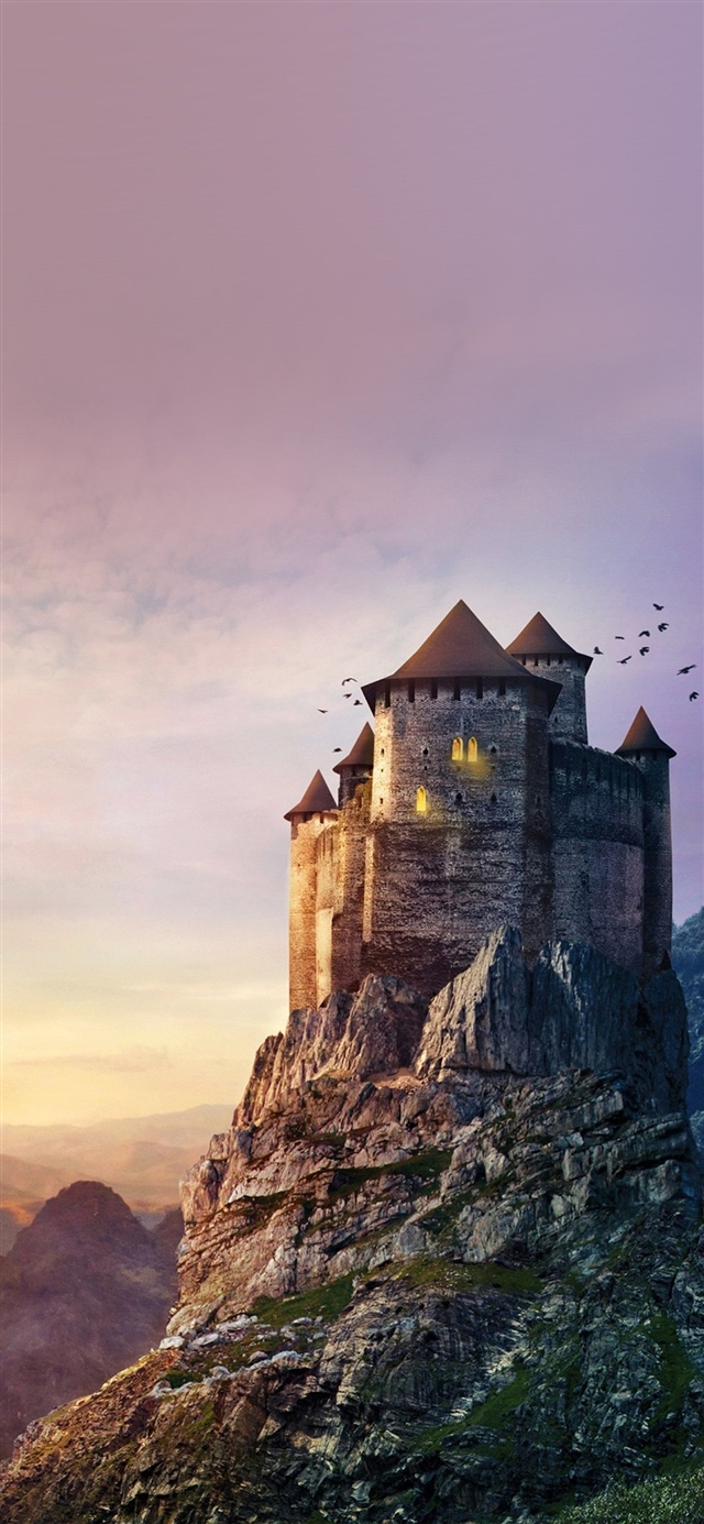 1125x2436 Castle mountain - green iPhone X Wallpaper