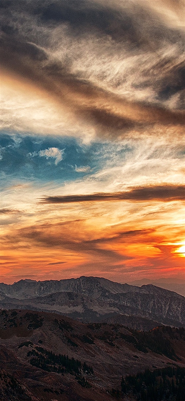1125x2436 Sunset mountain sky cloud - cyan iPhone X Wallpaper