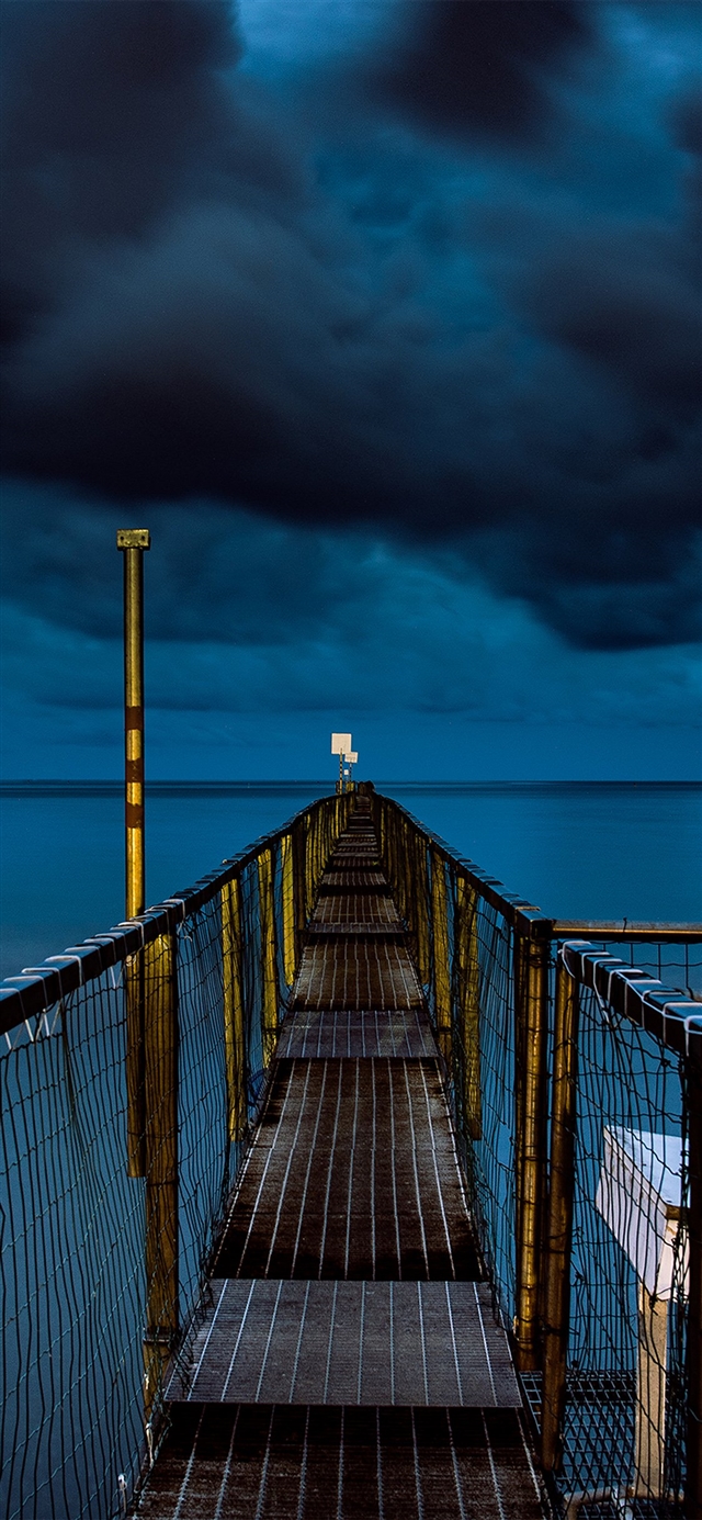1125x2436 sea night blue dark bridge - night iPhone X Wallpaper