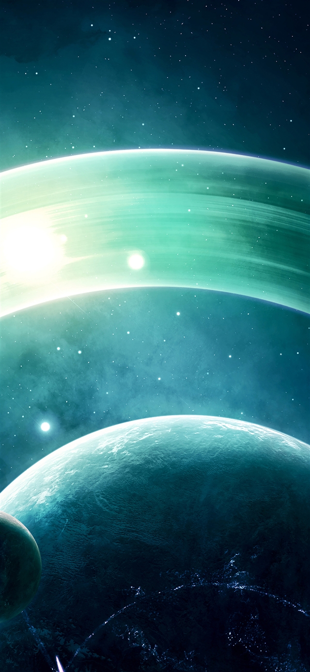 1125x2436 Space saturn dark art - cyan iPhone X Wallpaper