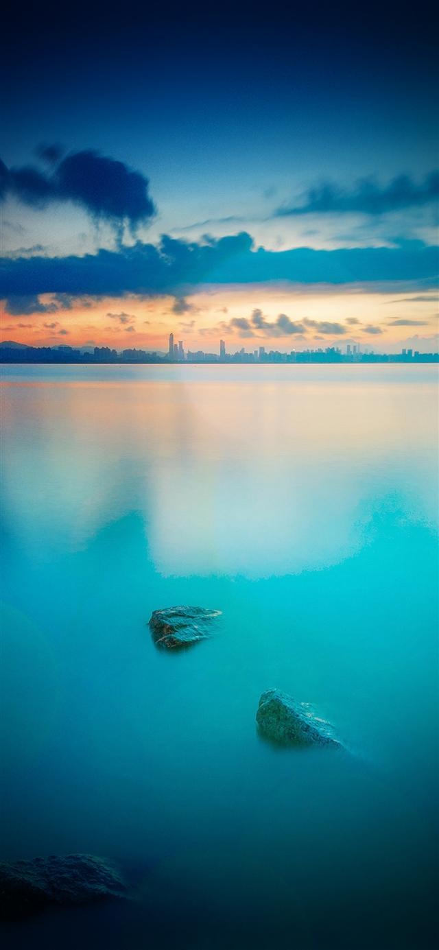 1125x2436 River lake blue sunset - cyan iPhone X Wallpaper