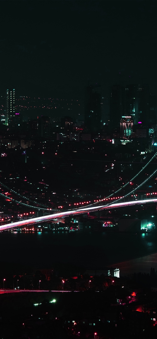 1125x2436 City view dark night - green iPhone X Wallpaper