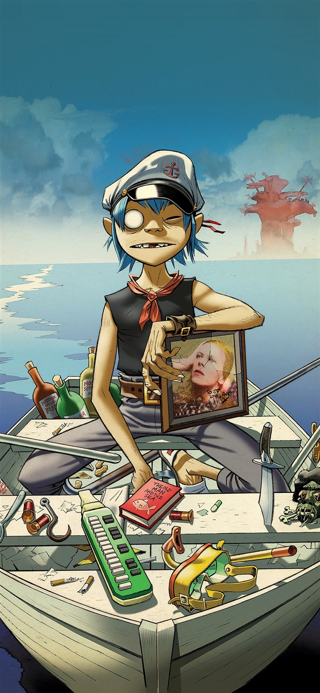 1125x2436 Gorillaz boat music - green iPhone X Wallpaper