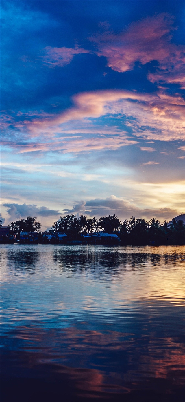 1125x2436 Sunset river lake beautiful - cyan iPhone X Wallpaper