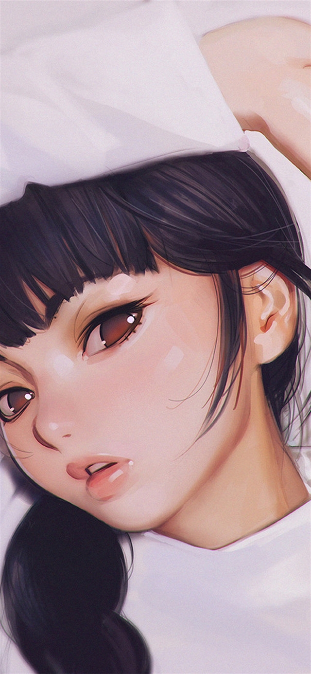 1125x2436 Girl shy cute illustration art - cute iPhone X Wallpaper