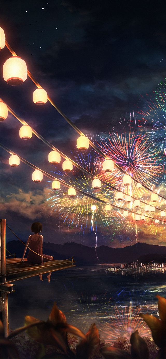 1125x2436 Firework girl dark night - yellow iPhone X Wallpaper