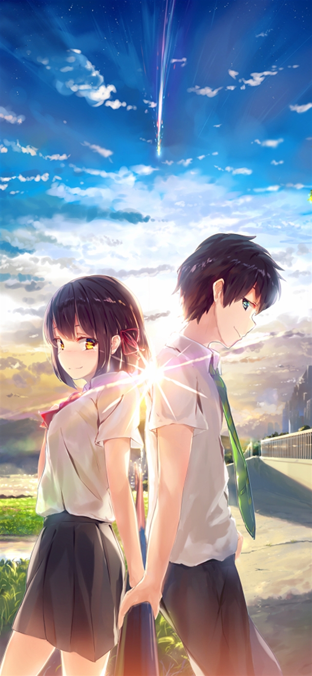 1125x2436 The couple sky illustration art - couple iPhone X Wallpaper