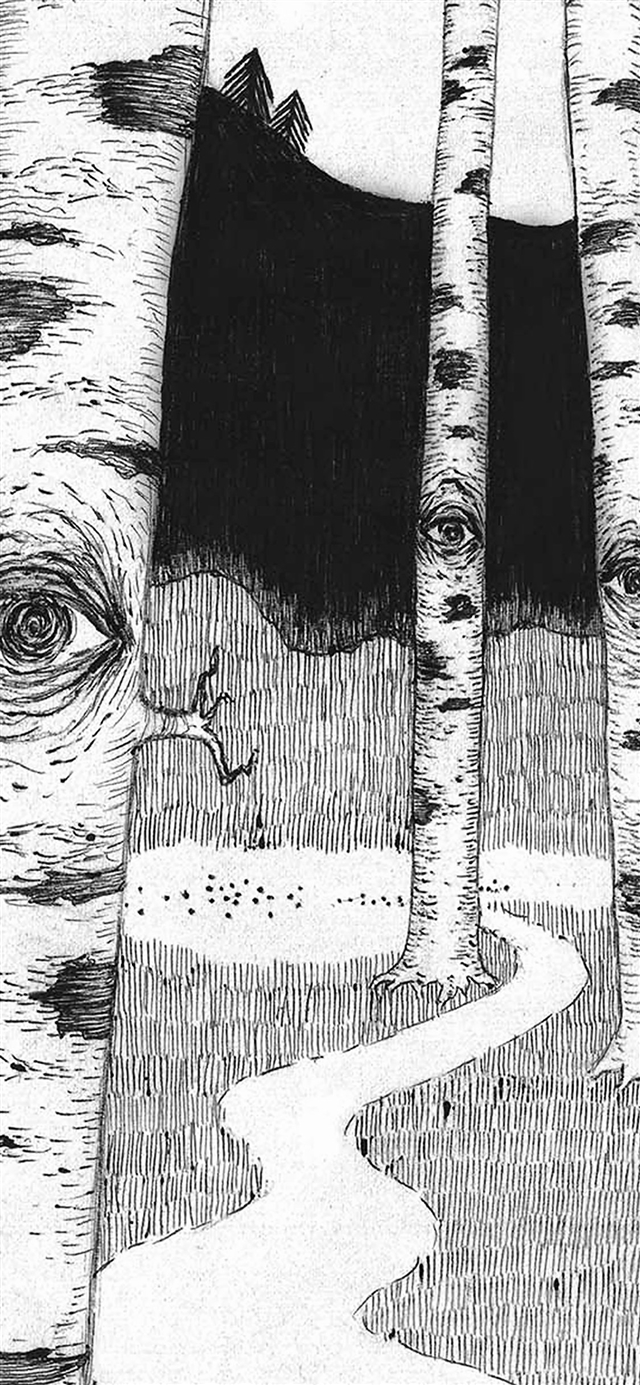 1125x2436 Eye in woods drawing art - drawing iPhone X Wallpaper