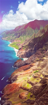 Sea side view flare mountain iPhone X(S/Max/R) wallpaper