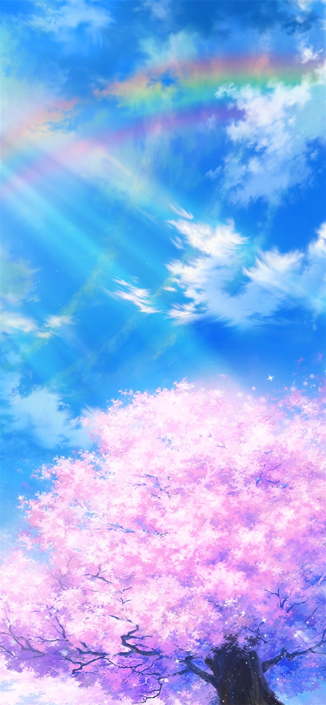 1125x2436 Anime sky cloud spring art illustration -  iPhone X Wallpaper
