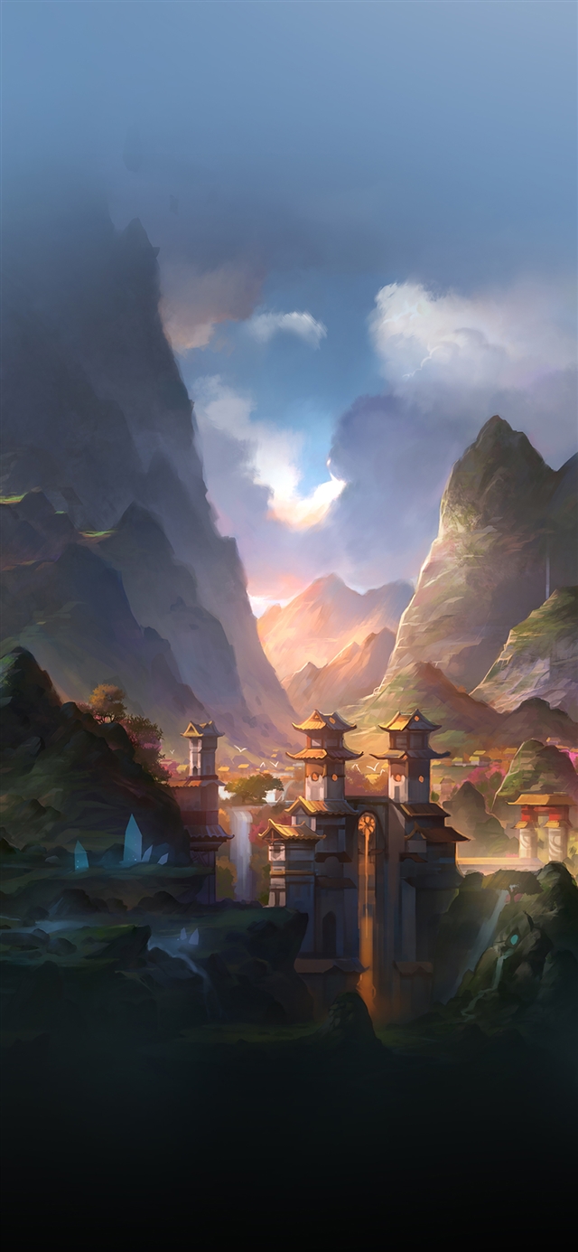 1125x2436 Mountain art anime peaceful -  iPhone X Wallpaper