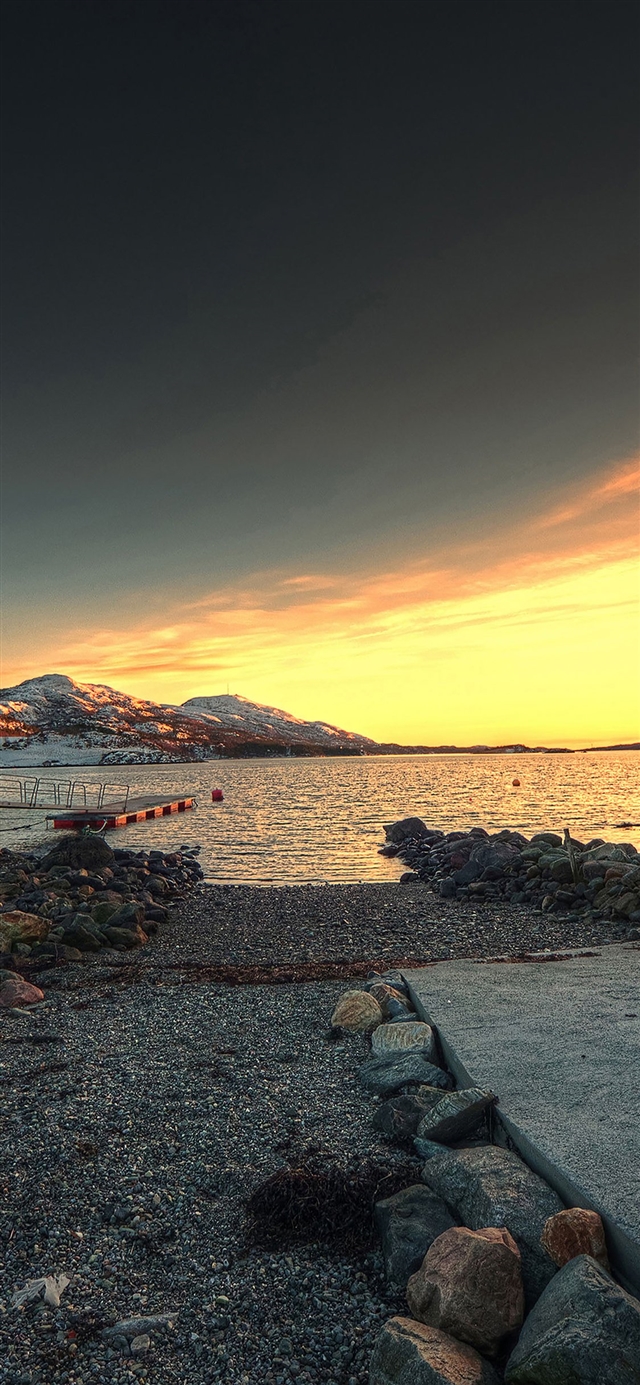 1125x2436 The beach sea mountain - cyan iPhone X Wallpaper