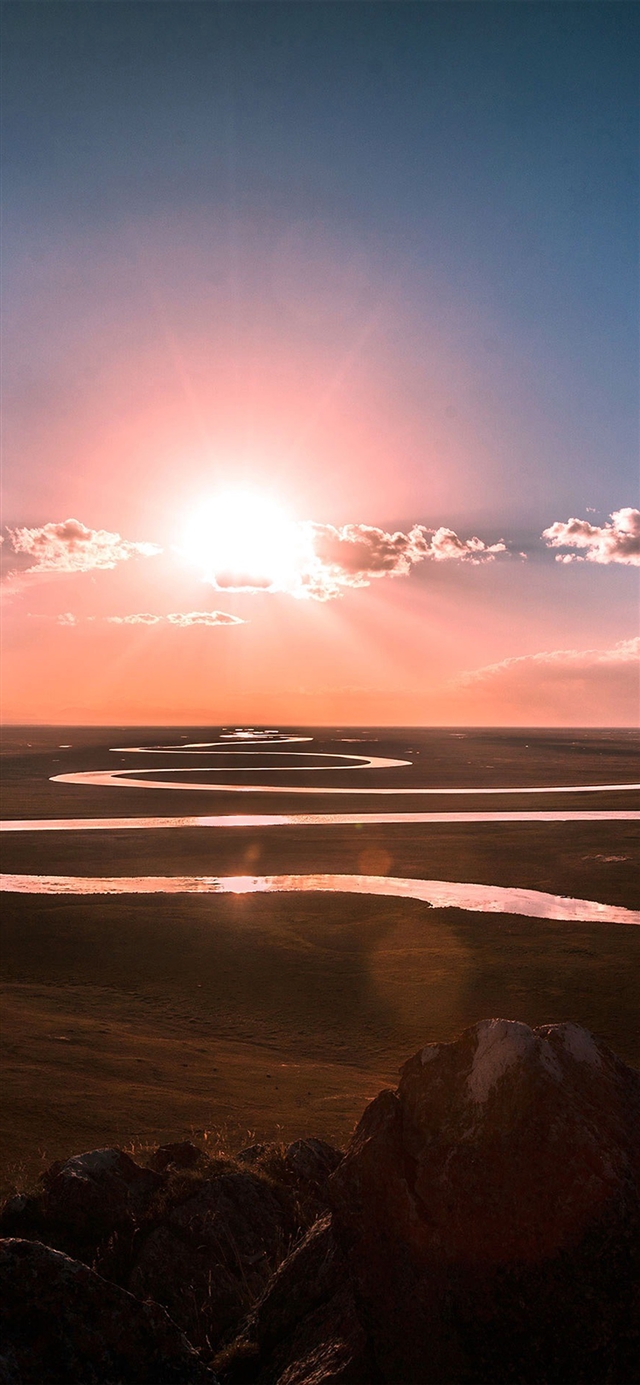 1125x2436 Sunset sky river - blue iPhone X Wallpaper