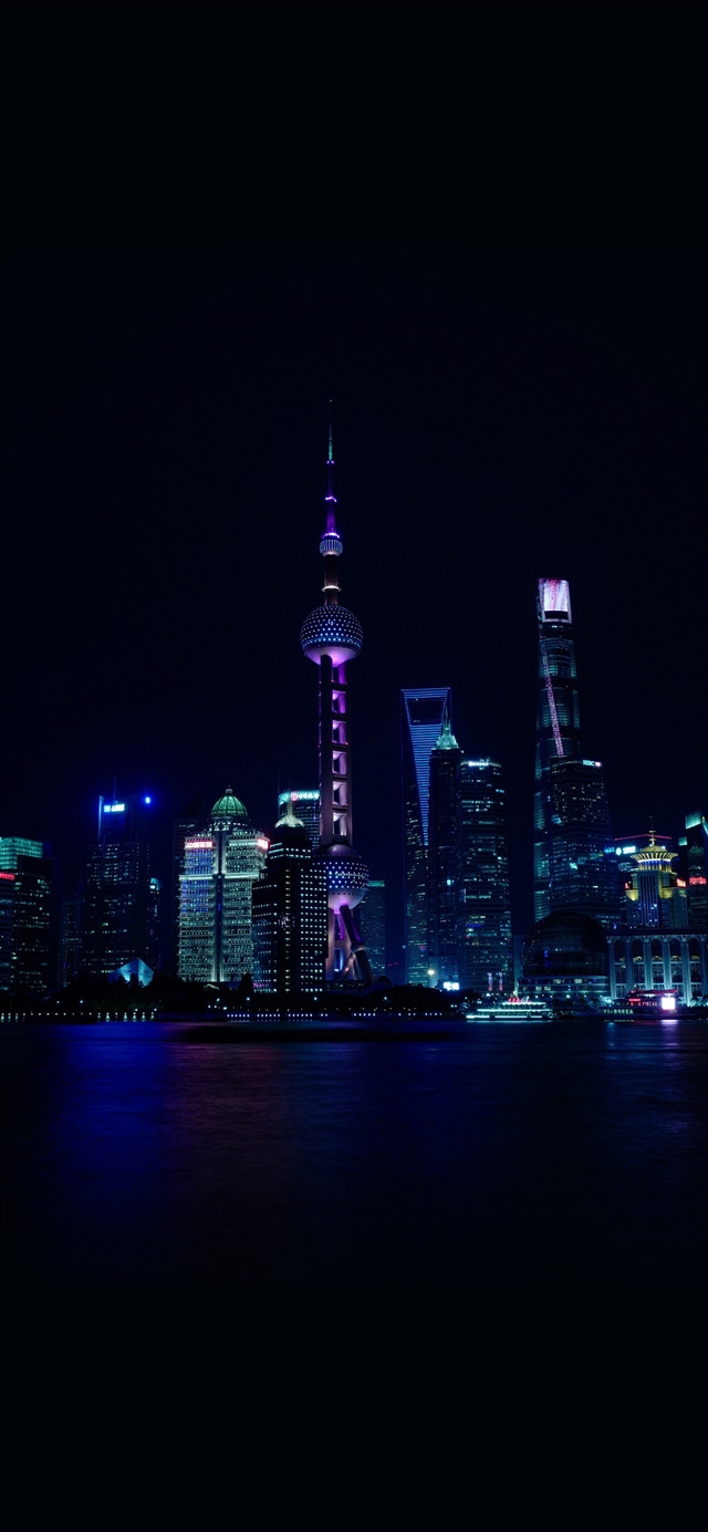 1125x2436 China night city - purple iPhone X Wallpaper