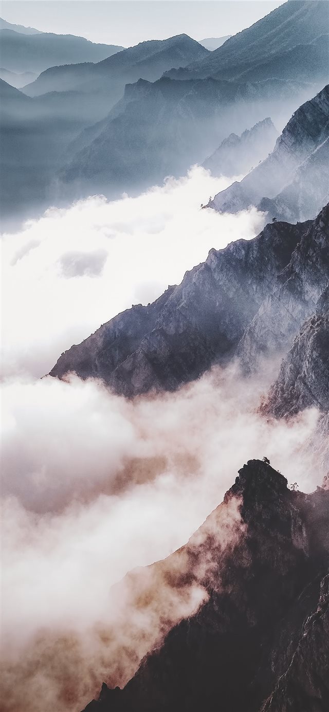 1125x2436 Sun   fog   mountains - foggy iPhone X Wallpaper