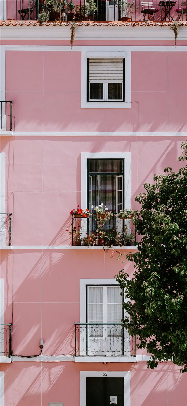 1125x2436 Pink balcony - green iPhone X Wallpaper