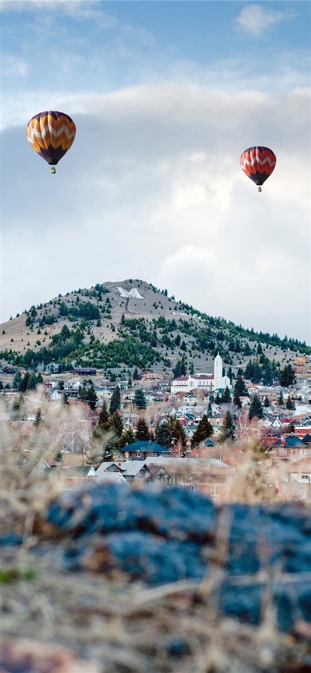 1125x2436 mountain - hot air balloon iPhone X Wallpaper