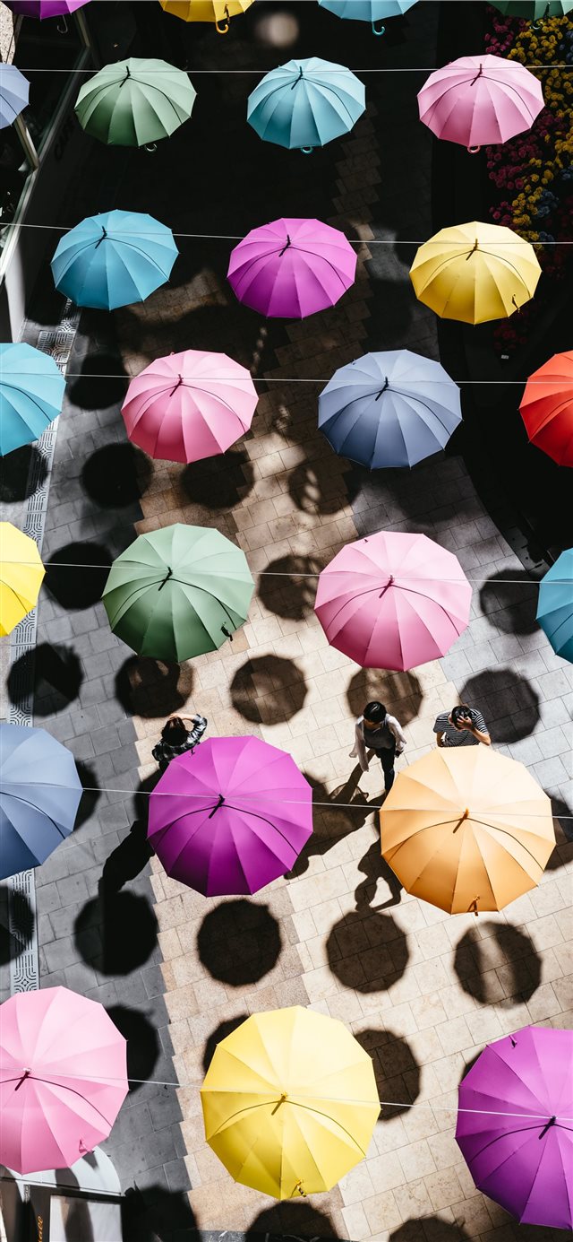 1125x2436 colorful umbrella - unsplash iPhone X Wallpaper