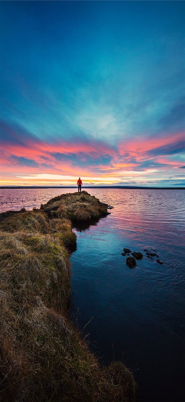 1125x2436 Fiery Skies at Lake Mývatn - reflection iPhone X Wallpaper