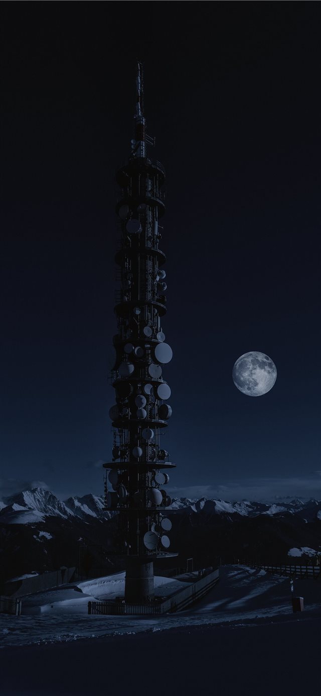1125x2436 tower on snow under full moon - outer space iPhone X Wallpaper