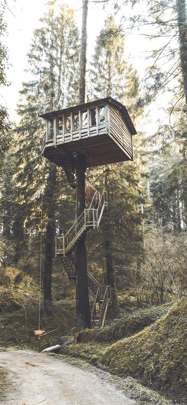 1125x2436 gray and brown wooden tree houose - building iPhone X Wallpaper