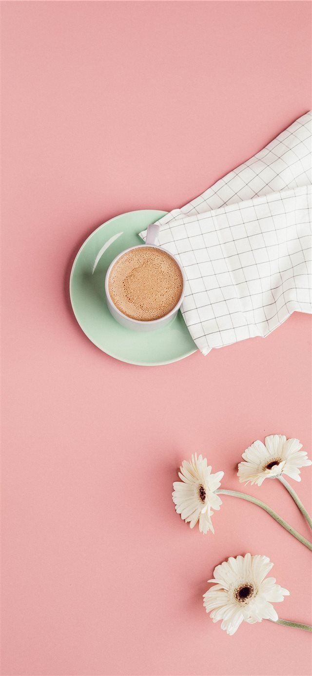 1125x2436 white ceramic mug with coffee - daisy iPhone X Wallpaper