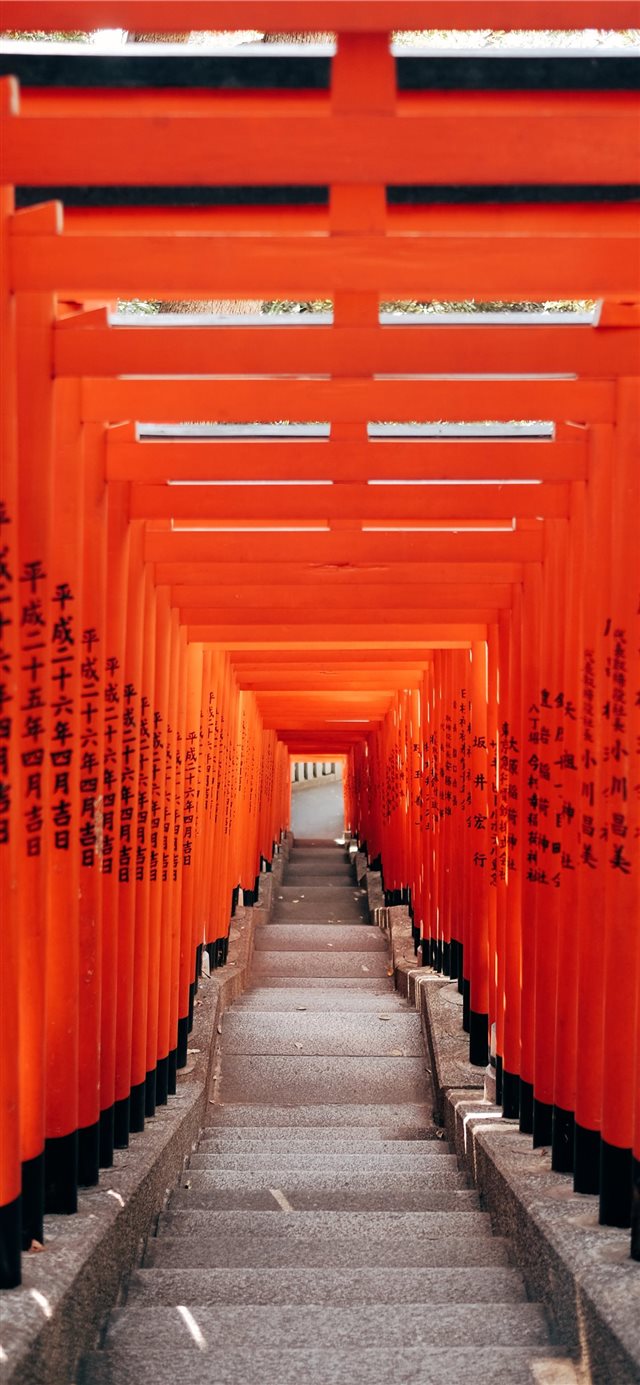 1125x2436 Tokyo city  geometric gates in vibrant orange colo... - indoors iPhone X Wallpaper