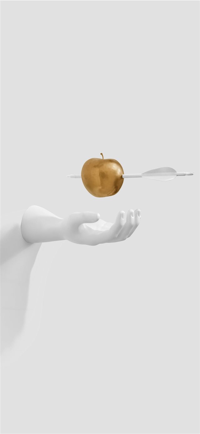 1125x2436 White hand paused for golden apple - glass iPhone X Wallpaper