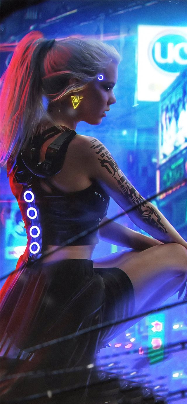 1125x2436 cyberpunk neon girl 4k - digital art iPhone X Wallpaper