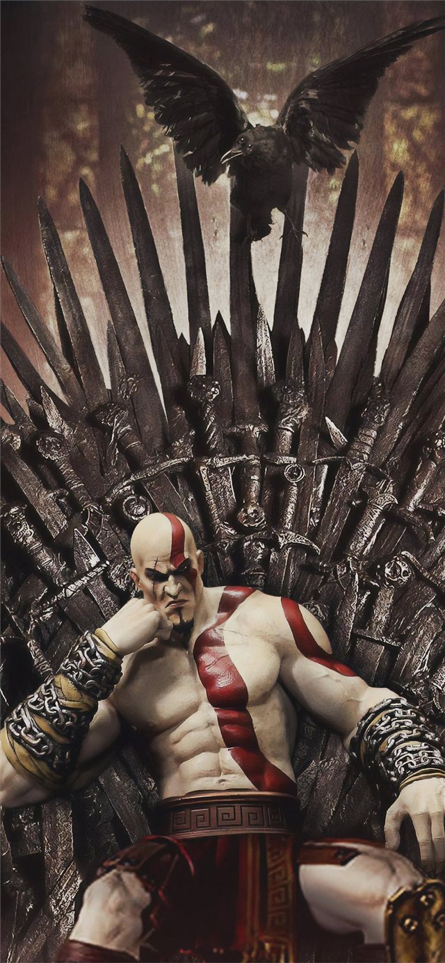 1125x2436 kratos on thrones - digital art iPhone X Wallpaper