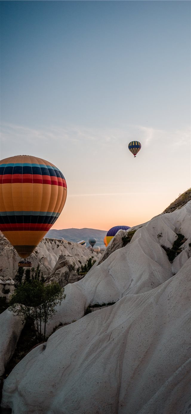 1125x2436 yellow and multicolored hot air balloon - turkey iPhone X Wallpaper